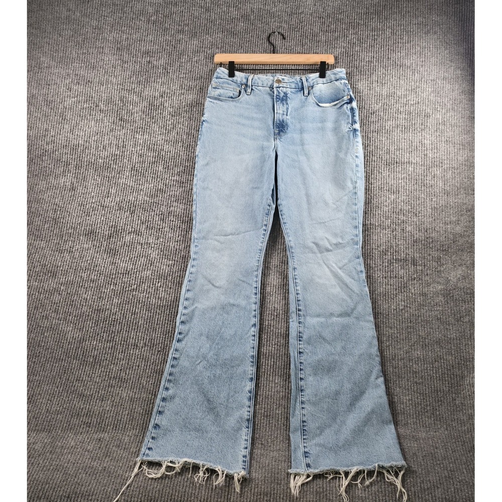 Good American High Rise Classic Bootcut Jeans GCB062T Distressed Frayed Womens 8